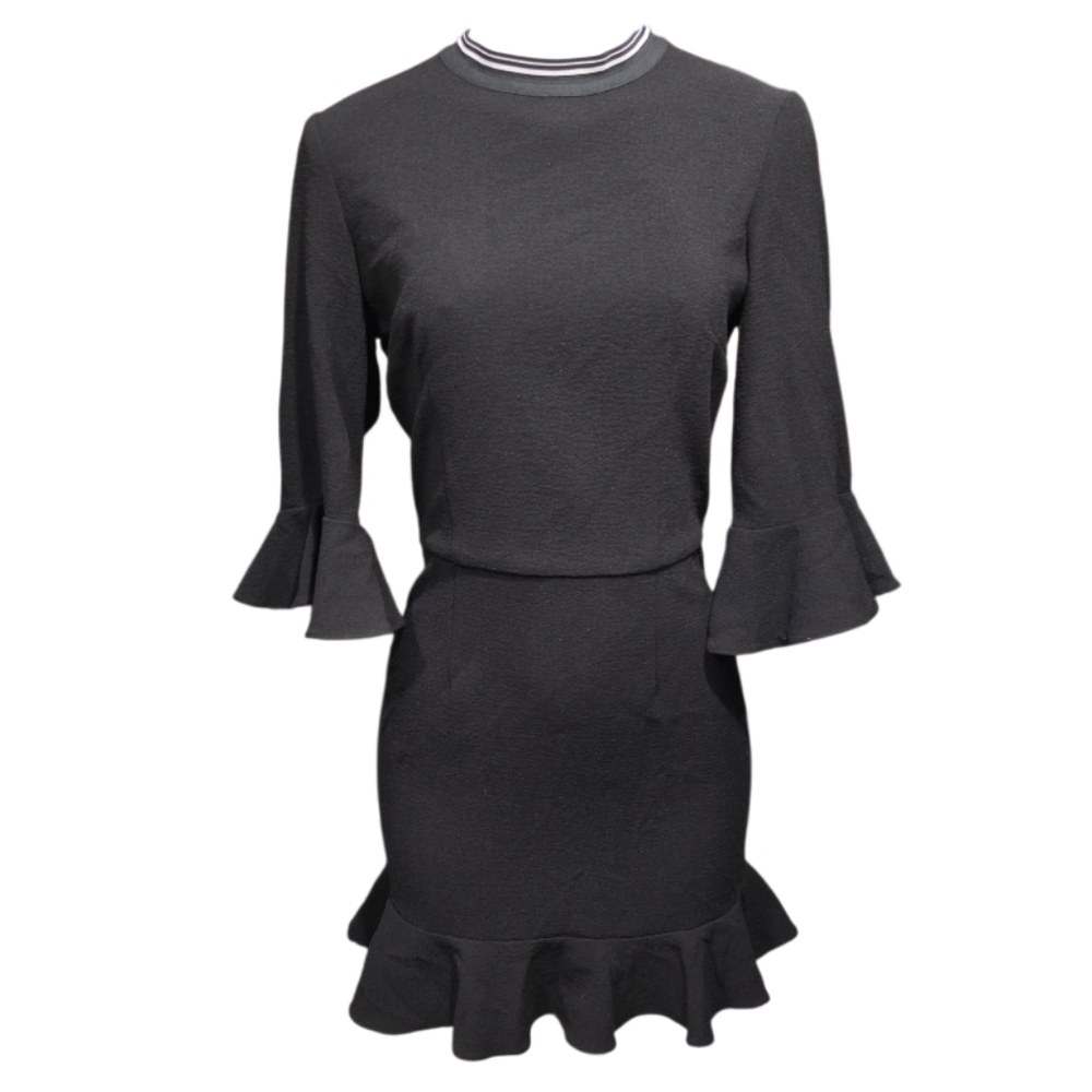 Rebecca Vallance Billie Black Long Sleeve Textured Ruffle Hem Mini Dress Size 4